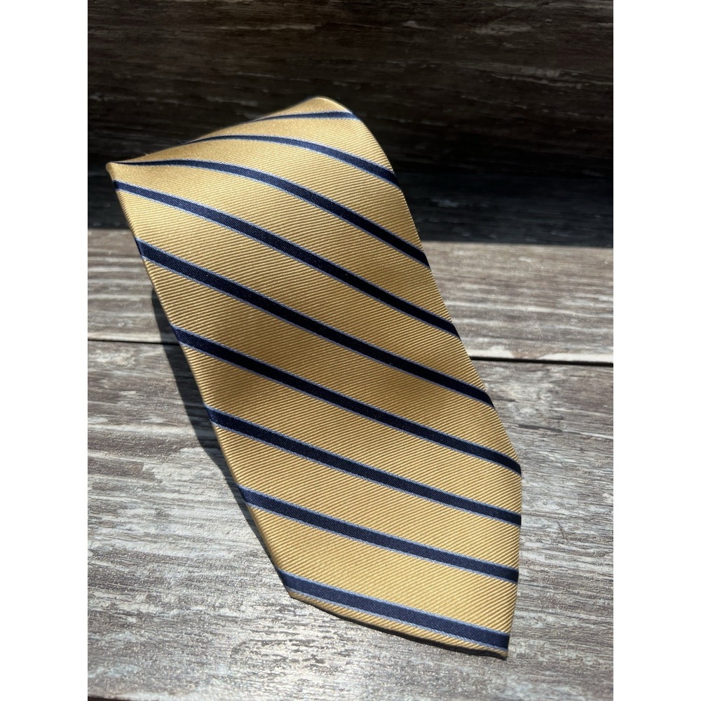 Burma Bibas Men's Silk Necktie Gold Black Striped 3.5" Length 57" Formal New